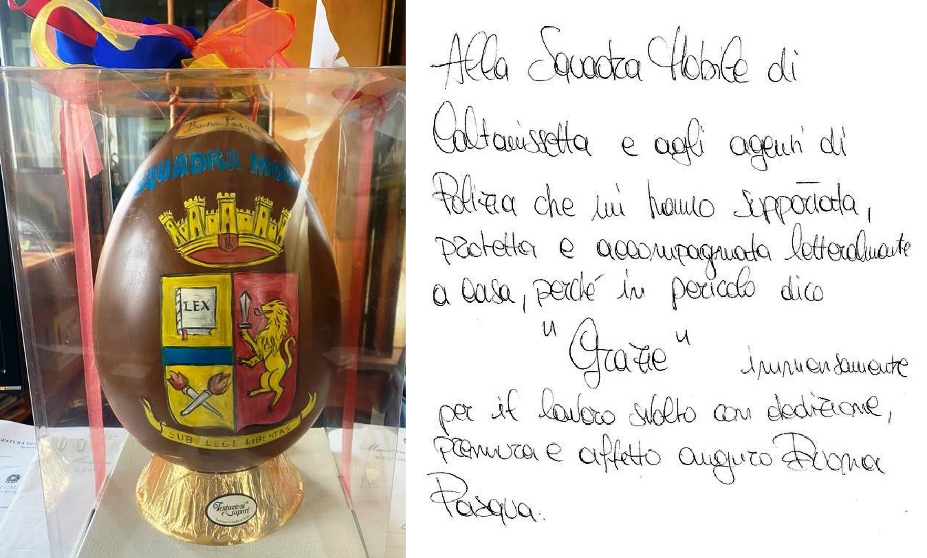 “grazie Polizia, per avermi supportato e protetta”: una donna regala un uovo di Pasqua agli agenti