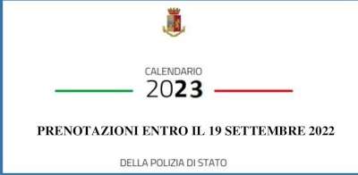 Calendario Polizia di Stato 2023 - Prenotazioni entro il 19 Settembre 2022