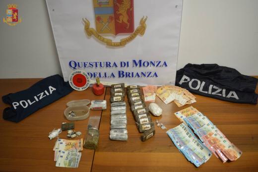 Questura Monza e Brianza - La Polizia di Stato arresta in città 2 persone per stupefacenti: Sequestrati oltre 3 kg di droga tra hashish e cocaina pronta per essere immessa sul mercato dello spaccio, e denaro contante