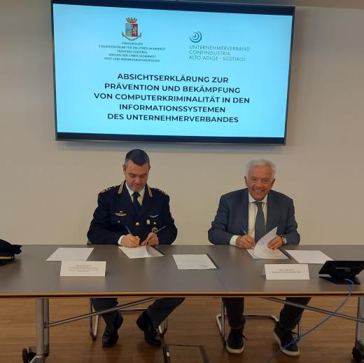 Firmato il protocollo d’intesa per la prevenzione e il contrasto dei crimini informatici tra la Polizia di Stato e l’Associazione “Confindustria Alto Adige”