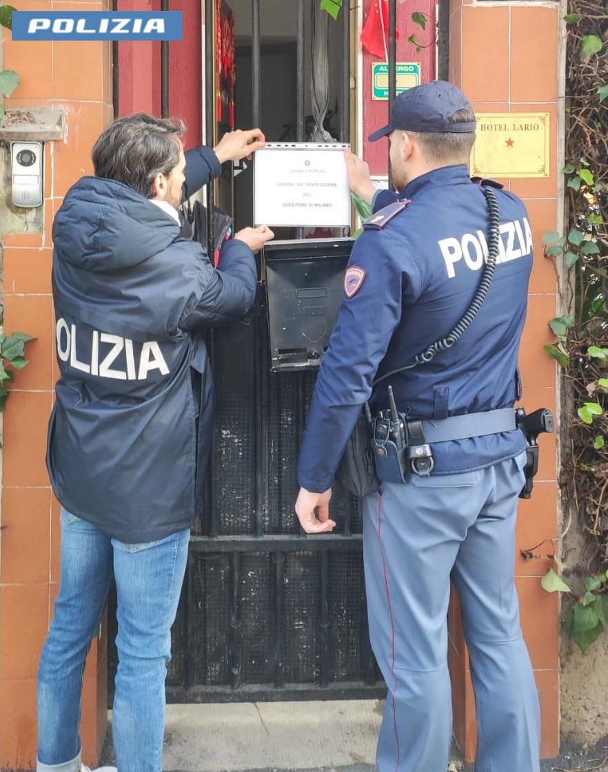 Il Questore di Milano sospende la licenza per 7 gg all’Hotel Lario