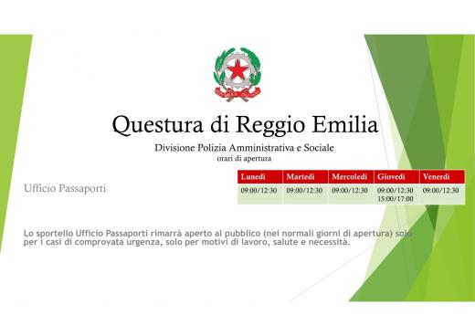 QUESTURA DI REGGIO EMILIA- POLIZIA AMMINISTRATIVA E SOCIALE-