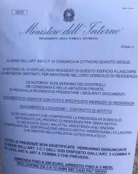 Falsi volantini affissi sulle abitazioni intestati Ministero dell'Interno.