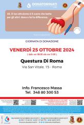 Raccolta di sangue presso la Questura di Roma il giorno 25 ottobre p.v..