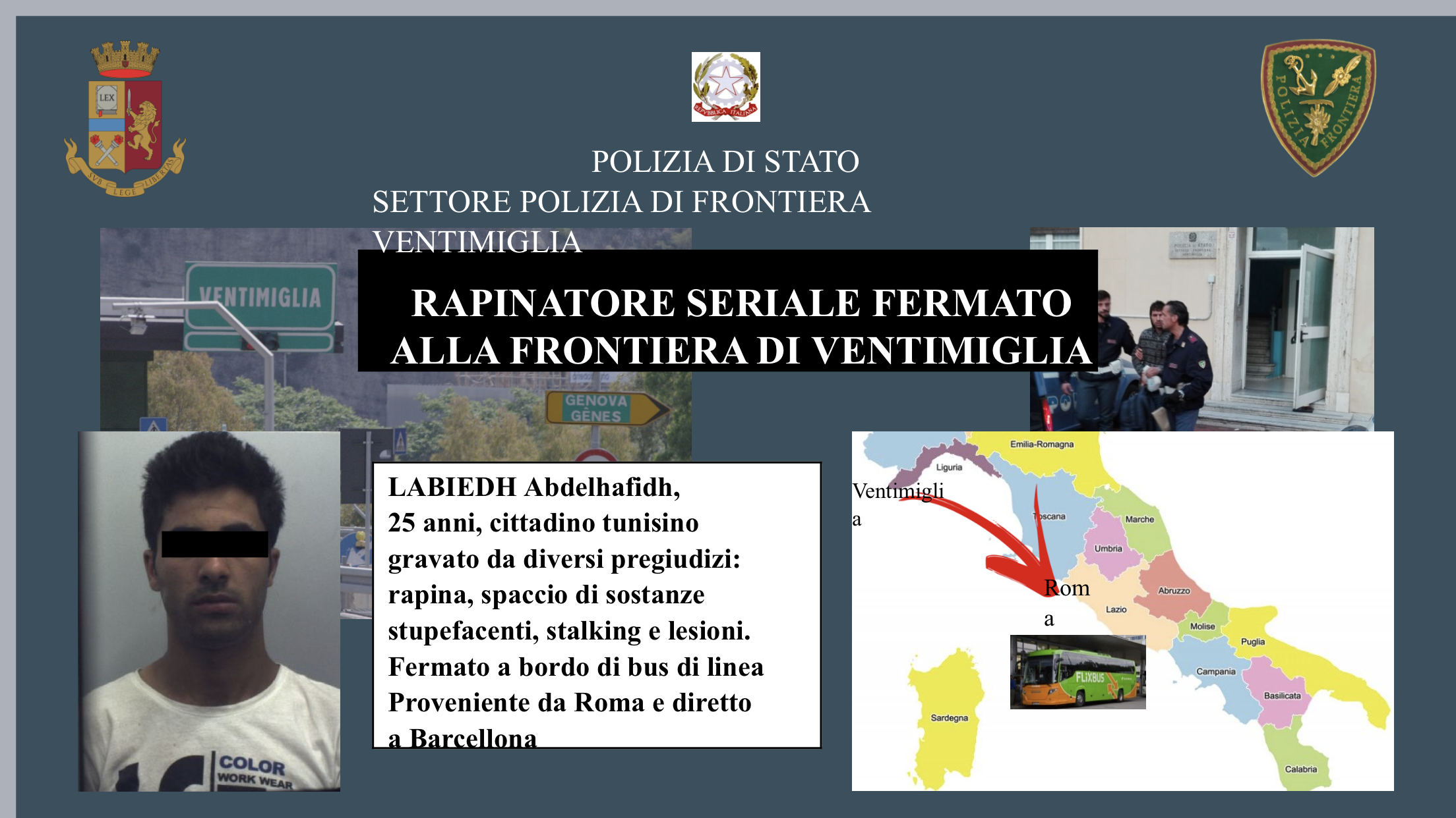 Ventimiglia. La Polizia di Stato arresta rapinatore seriale alla frontiera.