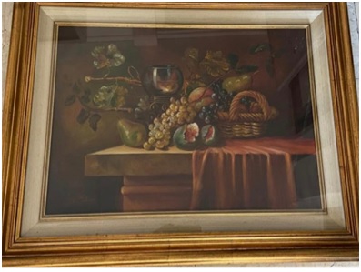 Opera pittorica natura morta, cornice dorata in legno,  dimensioni cm. 90 x 70